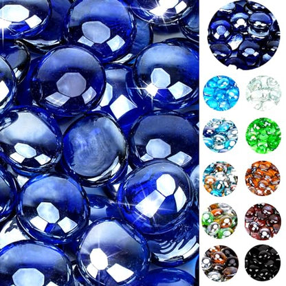 OnlyFire Fire Pit Glass Rocks 10 lbs, High Luster Fire Glass Beads 1/2 Inch, Tempered Glass Marbles for Propane/Natural Gas Fire Pit, Fireplace, Multicolor & Blends Available - color: Royal Cobalt Blue