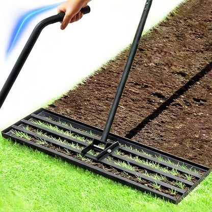Lawn Leveling Rake, 48" Stainless Steel Head, Ergonomic Bent Handle, Level Soil & Sand, 6ft Long Handle for Yard, Garden, Sports Field - size: 48"x10"