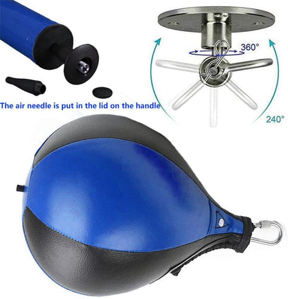 Speed Punching Bag, Leather MMA Speed Bag Striking Bag Kit with Hanging Swivel - color: Blue