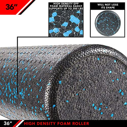 JFIT High Density Foam Roller – EPP Deep Tissue Massage Roller for Muscle Recovery, Myofascial Release & Stretching - color: Speckled Blue, size: 36-Inch