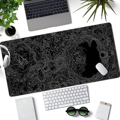 Dimensional Black Topographic Desk Mat Gaming Desk Pad Large Gaming Mouse Pad Desk Accessories Desk Mat Extended Mousepad 31.5 x 15.7 in, with Anti-Slip Stitched Edges Long Computer Keyboard Mouse Mat - color: Black-gray