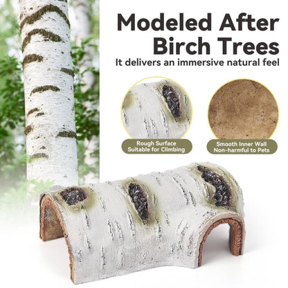 Artificial Birch Log Hide Reptile Shelter, Natural-Looking Reptile Hide for Bearded Dragons, Realistic Resin Hollow Log Hideout, Aquarium Resin Bark Decor