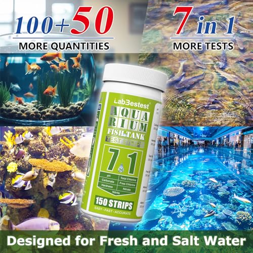 Aquarium Test Strips - Aquarium Water Test Kit - 150 Fish Tank Test Strips for Freshwater Saltwater - Pond Water Tester Kits - Rapid Accurate Easy to Test Nitrate, Nitrite and More (7-Way)