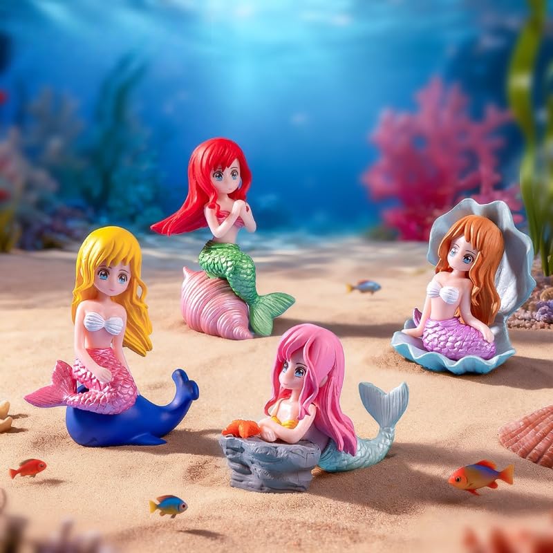 Shell Mermaid Micro Landscape Ornament, Cartoon Aquarium Decoration, Marine Scene Accessories for Fish Tank (style2)