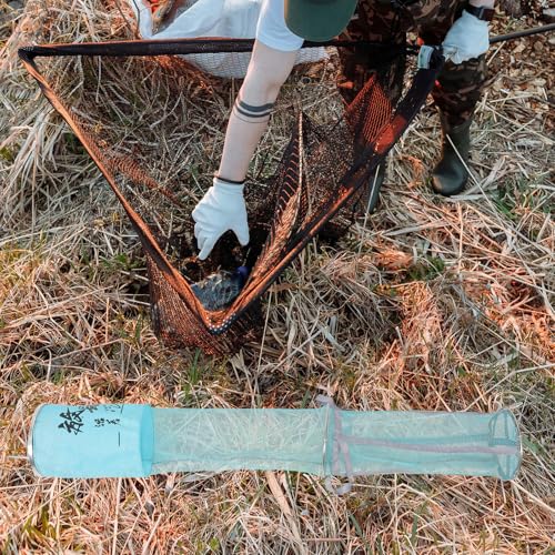 Veemoon Portable Nano Nylon Fish Storage Net, Large Capacity Folding Fishing Catching Bag with Dual Rings 25x1.5m for Freshwater and Saltwater Fishing