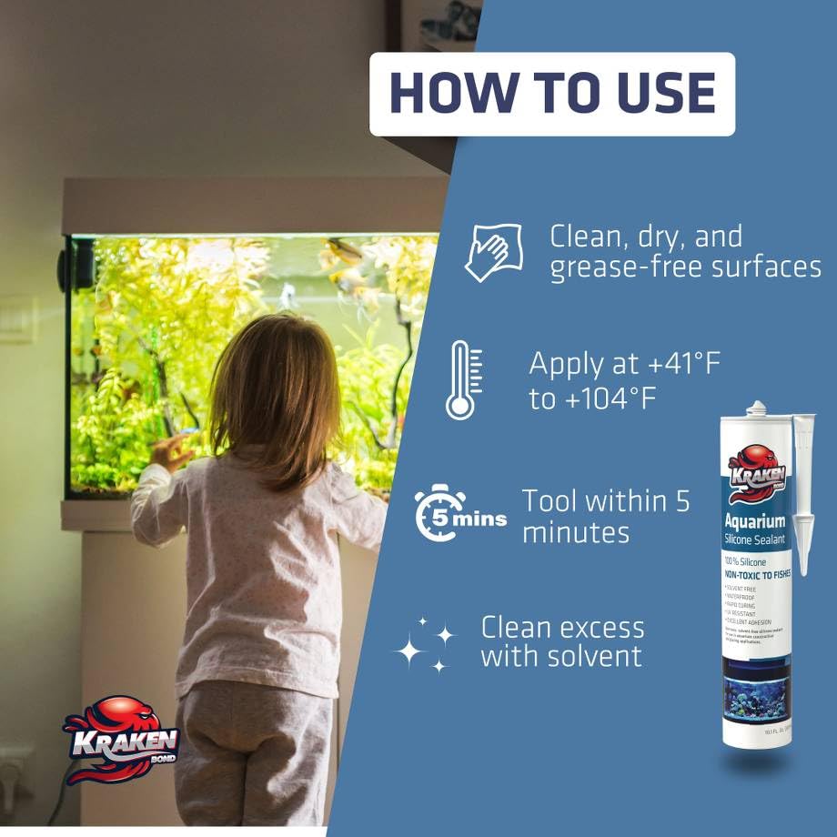 Kraken Bond Black Aquarium Silicone Sealant - (2x10.1 fl. oz.) 100% Waterproof Aquarium Safe Silicone, Non-Toxic Fish Tank Safe Sealant, Fast Curing and Strong Adhesion, 2 Pack - color: Black, size: 2 Pack
