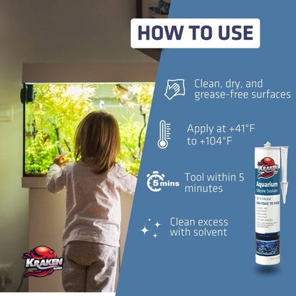 Kraken Bond Black Aquarium Silicone Sealant - (2x10.1 fl. oz.) 100% Waterproof Aquarium Safe Silicone, Non-Toxic Fish Tank Safe Sealant, Fast Curing and Strong Adhesion, 2 Pack - color: Black, size: 2 Pack