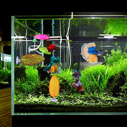 5 pcs Betta Mushroom Hammock + Leaf Pads Fish Tank Silicone Soft Aquarium Fish Playing Pads with Suction Cup Aquarium Ornament Fish Tank Decorations Accessories (Mushrooms+Leaves)