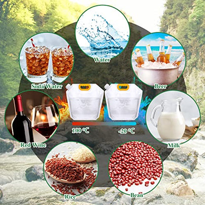 Jingmore 1.3 Gallon Collapsible Water Storage Bag Emergency Jug Container Clear Plastic Water Bladder for Outdoor Sport Camping Hiking No Leak, Freezable, Odorless, Flat Folding