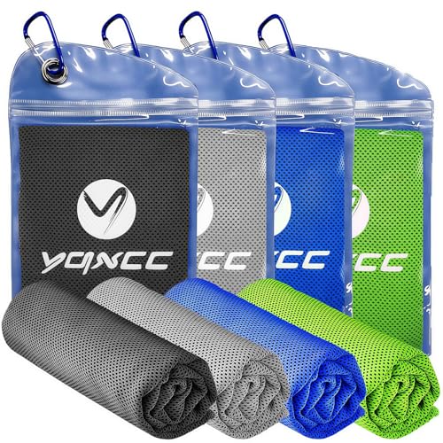 YQXCC 4 Pack Cooling Towels, 40"x12", Ice Cool Towels for Neck & Face | Soft Breathable Microfiber, Instant Cooling Neck Wraps for Yoga, Golf, Gym, Running, Hiking, Camping & Hot Weather Activities - color: Dark Blue, Green, Dark Gray, Light Gray