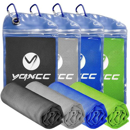 YQXCC 4 Pack Cooling Towels, 40"x12", Ice Cool Towels for Neck & Face | Soft Breathable Microfiber, Instant Cooling Neck Wraps for Yoga, Golf, Gym, Running, Hiking, Camping & Hot Weather Activities - color: Dark Blue, Green, Dark Gray, Light Gray