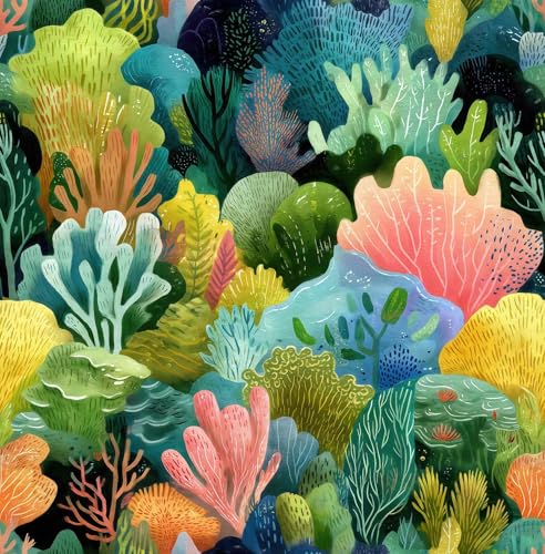 Colorful Coral Reef Peel and Stick Wallpaper, Ocean Botanical Wallpaper for Home Decor | Self-Adhesive, Waterproof Vinyl, 17.7" x 236" - size: 17.7" x 236"