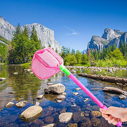 Coopay 2 Pieces Butterflies Fishing Net Catching Bug Floating Bait Beach Nets for Outdoor Playing - color: Blue + Rose Red