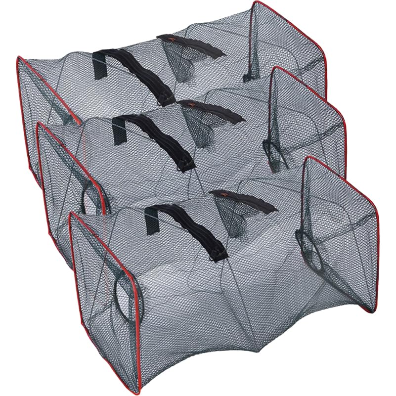 Foldable Lobster Net 3-Pack Portable Crab Trap Shrimp Crawfish Fishing Nets Outdoor Cast Bait Cage 18.11X8.66X8.66 Inches