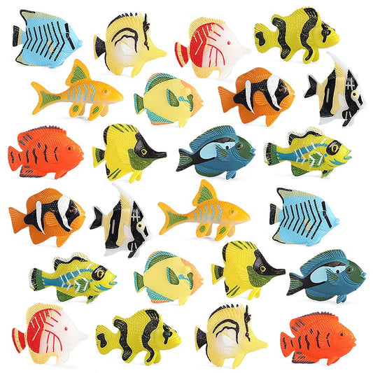 RCOMG 24PCS Tropical Fish Toys, Plastic Sea Creatures Figurines Set, Educational Learning Ocean Animal Figures, Party Favor Miniature Toys Gifts for Boys Girls Kids