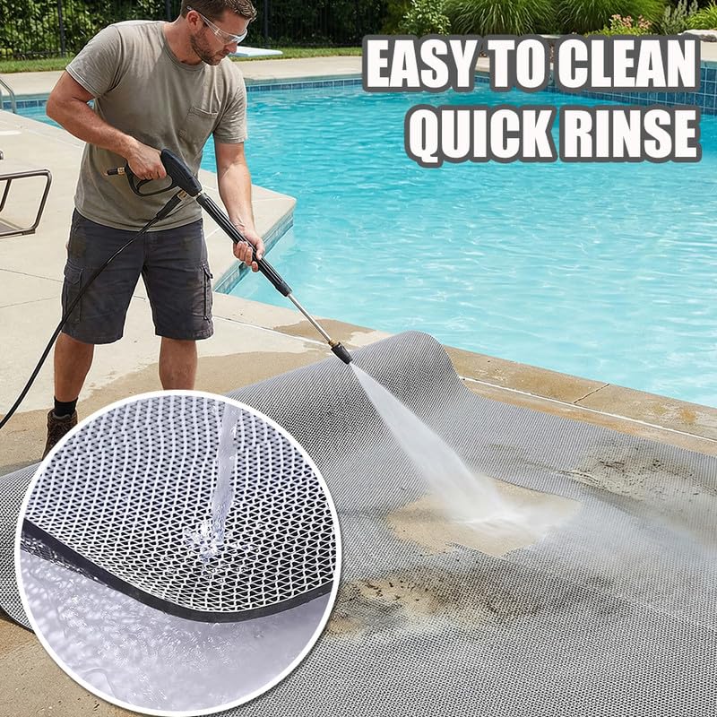 Non Slip Drainage Mats PVC Pool Floor Mat 0.23'' Thick Outdoor Indoor Parking Space Mat for Bathroom Garage Basement Backyard Commercial Kitchen 3x5Ft, Grey
