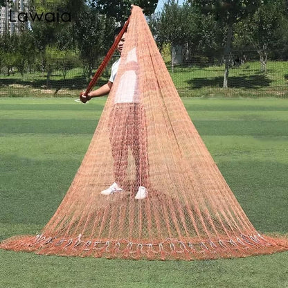 Lawaia Traditional Fishing Cast Net Multifilament Line Landing Net with Steel Pendant Weight Hand Throwing Fish Net White Nylon Small Mesh - color: brown, size: 4m high