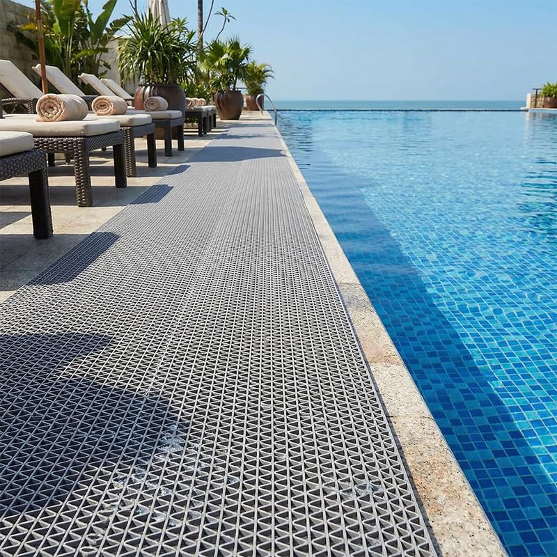 Non Slip Drainage Mats PVC Pool Floor Mat 0.23'' Thick Outdoor Indoor Parking Space Mat for Bathroom Garage Basement Backyard Commercial Kitchen 3x5Ft, Grey