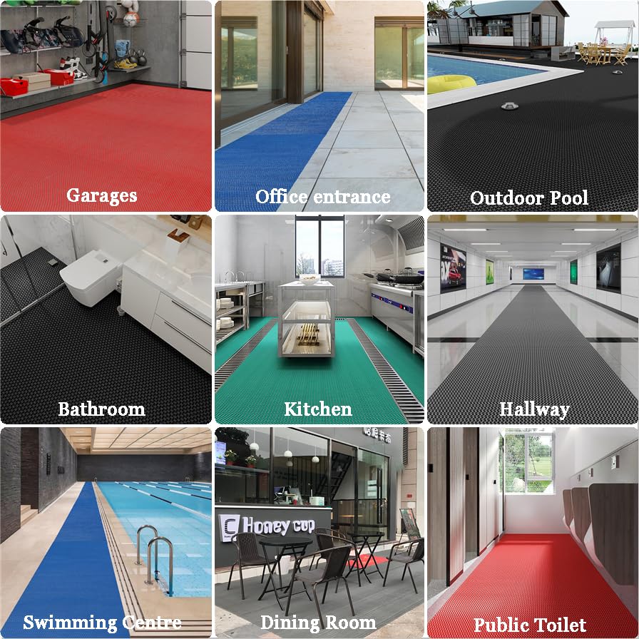 WLWLEO Drainage Non Slip Floor Mats for Pool Restroom Basement Garage Restaurant Sauna SPA Indoor Outside Wet Area, Heavy Duty PVC Water Drain Anti Slip Commercial Flooring Mat,Gray/Grey,0.9×5M
