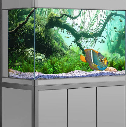 48X24IN Natural Submerged Forest Background Aquarium Background, 3D Image of Underwater Fish Tank Decoration, Greenery with 10 EVA Double-Sided Tape ﻿