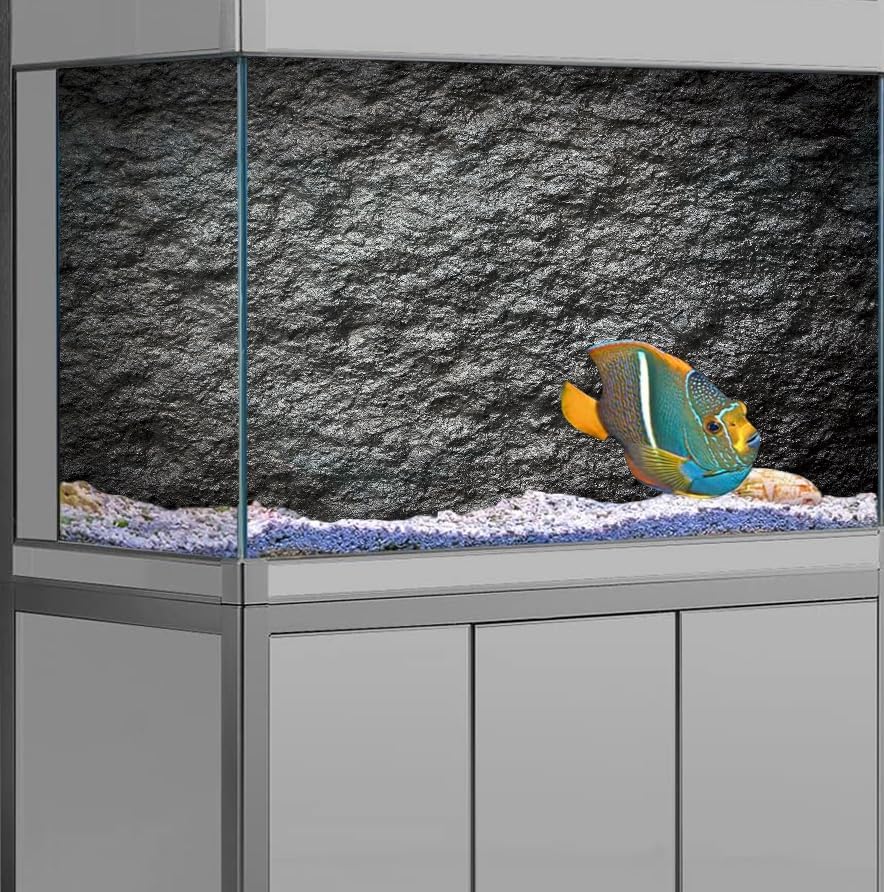 48X24IN Rock Stone Decor Aquarium Background, Black Rock Fish Tank Background, Natural Stone Glass Terrarium Background with 10 EVA Double-Sided Tape - size: 48X24in/120X60cm